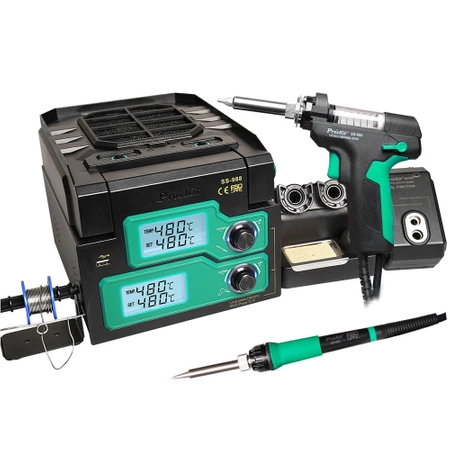 Stacja lutownicza z odsysaczem i dodatkową lutownicą Proskit SS-988B