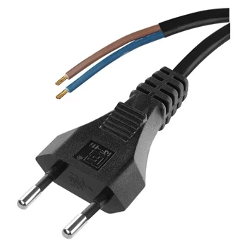 Kabel zasilający 2m z wtykiem płaskim 230V 2.5A, przekrój 2x0.75mm2, czarny