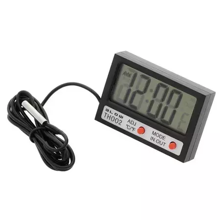 Termometr z zegarem, sonda -50°C do +70°C