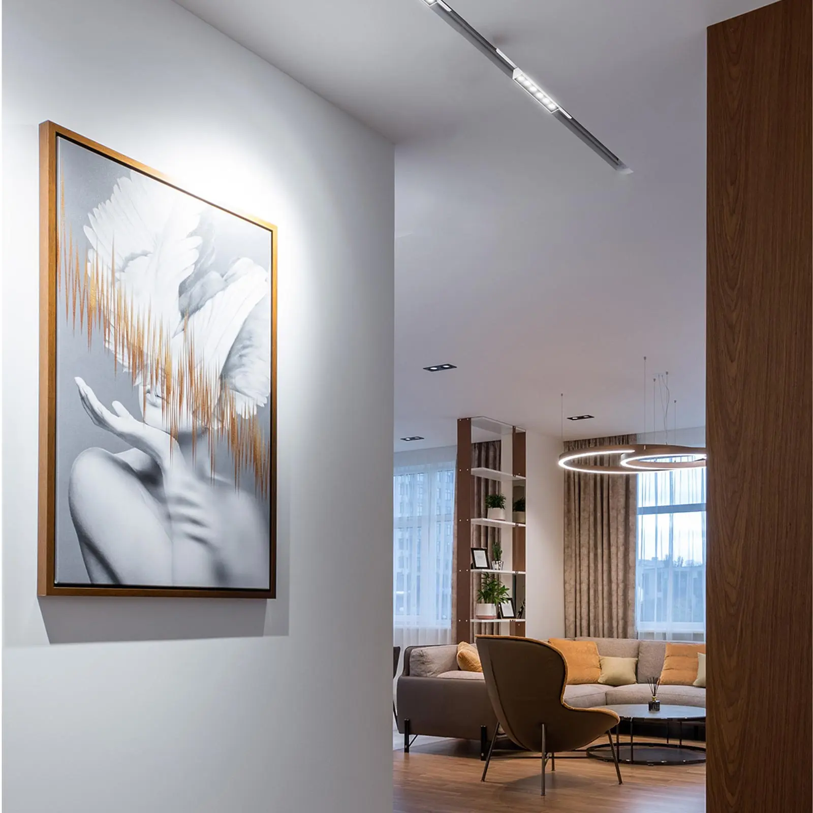 zdjęcie ilustracyjne, aranżacja systemu m-line zdjęcia oświetlenia szynowego m-line