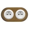 2x Gniazdko elektryczne okrągłe białe z ramką podwójną ciemne drewno, montaż podtynkowy, Ceramic Loft
