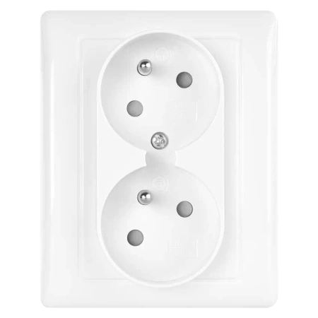 Gniazdo elektryczne podwójne z uziemieniem, montaż podtynkowy, kolor biały, EMOS A6001.1