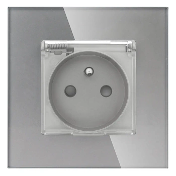 Gniazdo elektryczne IP44 z klapką - szklana ramka - szare - Tawoia Glass