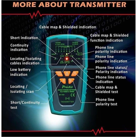 Tester LAN+POE NCV z szukaczem par, Proskit MT-7029