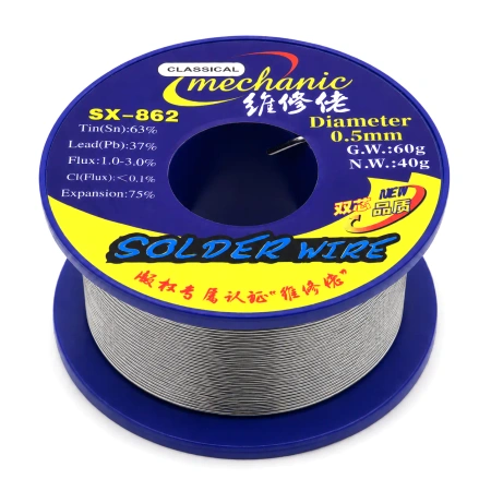 Cyna lutownicza Sn63Pb37 0.5 mm 40 g z 2 rdzeniami topnika - Mechanic SX-862