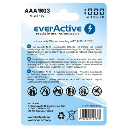 Akumulator R3 (AAA) NiMH 1.2V 1000mAh 4szt, ready to use