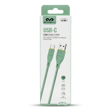 Kabel USB-A - USB-C, 2,4 A, 1 m, zielony, Miccell, MIC-004039
