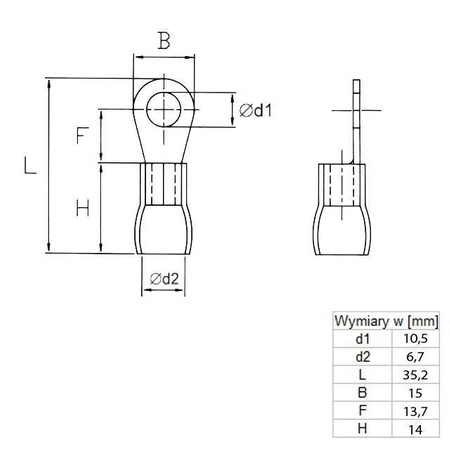 Końcówka oczkowa M10 izolowana, 10.5mm, 4-6mm, SGE