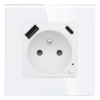 Gniazdo elektryczne z uziemieniem z USB A+C 20W z pomiarem energii (watomierz) WiFi i Bluetooth białe podtynkowe z ramką szklaną - TAWOIA Smart Home
