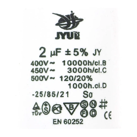Kondensator rozruchowy do silnika, CBB60 2uF 450Vac 30x58mm konektor