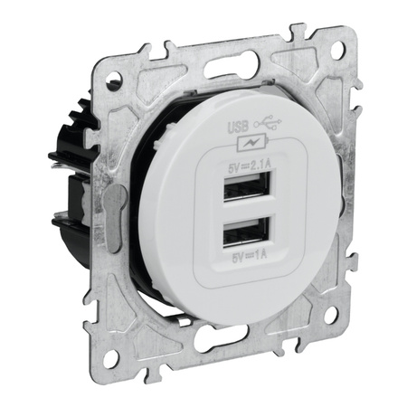 Gniazdo USB 2x 5V/2A, białe, OVAL Electromalt