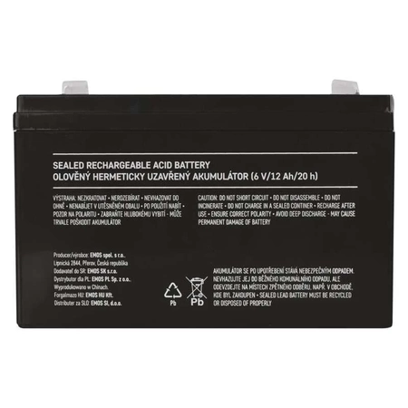 Akumulator AGM bezobsługowy, 6 V, 12 Ah, 151 × 51 × 94 mm, 1,8 kg, EMOS B9682