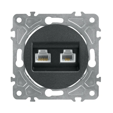 Gniazdo komputerowo-telefoniczne RJ45 i RJ11, okrągłe, czarne, podtynkowe, moduł bez ramki, OVAL