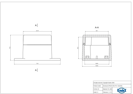 Obudowa hermetyczna z uchem ZP45.45.40 jasnoszara ABS
