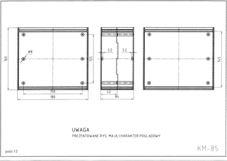 Obudowa uniwersalna KM-85, 180 × 160 × 85 mm, ABS, czarna, z panelami bocznymi, Maszczyk