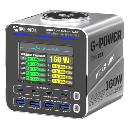 Stacja ładowania G-POWER, GaN 160 W, wielokanałowa, biurkowa, Mechanic