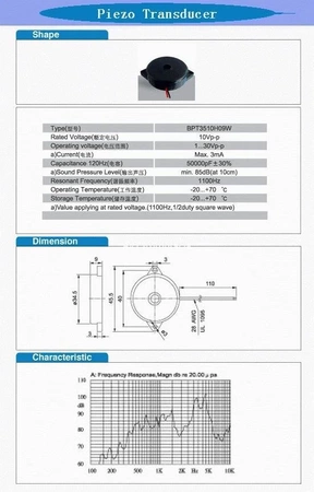 Piezo 35mm bez generatora z przewodami 85dB