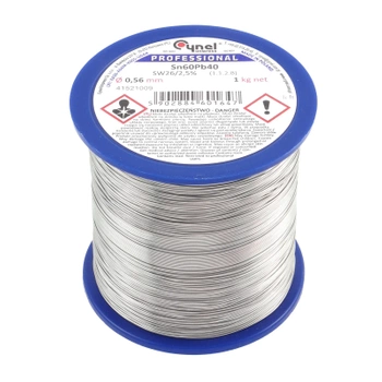 Cyna lutownicza Sn60Pb40 z topnikiem SW26, średnica 0,56 mm, szpula 1 kg, Cynel