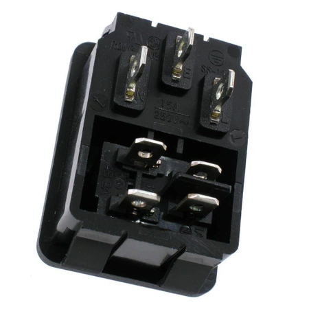 Gniazdo zasilania IEC męskie z włącznikiem, zatrzaski, SS-120