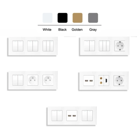 Gniazdko pojedyncze Schuko, 2x USB-C 20W - watomierz - ZigBee - szklana ramka - czarny - Tawoia Glass