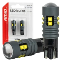 Żarówki LED W5W T10 bez CANBUS 12/24 V, 10 diod SMD 2525, soczewka, światło białe, 2 szt. - AMiO 04993