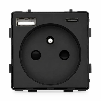 Gniazdko elektryczne z uziemieniem z USB A+C 20W czarne podtynkowe (moduł bez ramki) - TAWOIA GLASS