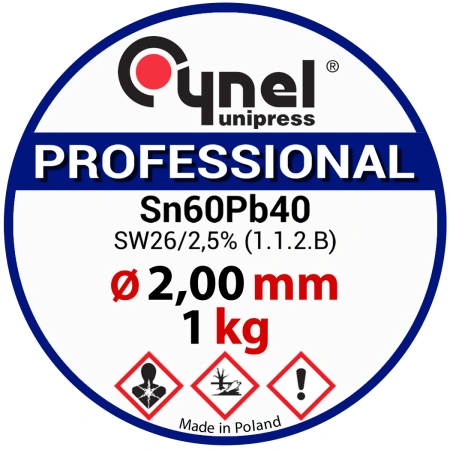 Cyna lutownicza z topnikiem SW26 - 2mm - spoiwo Sn60Pb40 Cynel 1kg