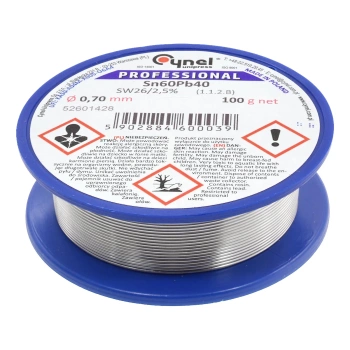Cyna lutownicza z topnikiem SW26 - 0.7mm - spoiwo Sn60Pb40 Cynel 100g