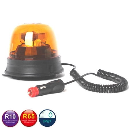 Lampa ostrzegawcza LED do pojazdu, 28W, 10 LED, światło pomarańczowe, magnes, R65 R10, 12V/24V, ALR0068