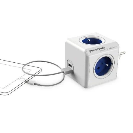 PowerCube Original USB, rozgałęźnik 4 gniazda + 2x USB, niebieski