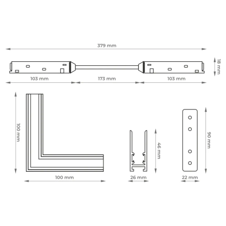 Łącznik kątowy do szyny magnetycznej poziomy natynkowy czarny M-LINE
