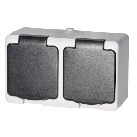 Gniazdo podwójne Schuko ORNO AQUATIC MINI IP54 16A 230V natynkowe biało-czarne