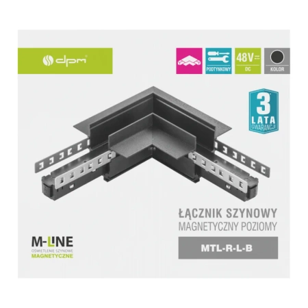 Łącznik kątowy do szyny magnetycznej poziomy podtynkowy czarny M-LINE