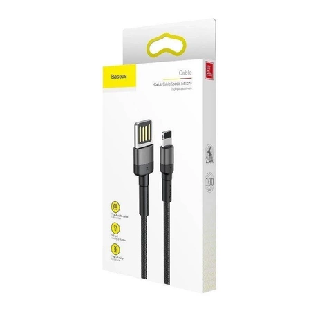 Kabel Lightning - USB 1m, 2.4A, dwustronny, szaro-czarny, Baseus Cafule