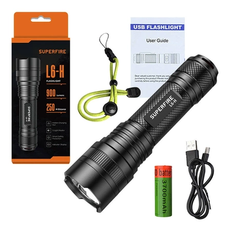 Latarka Superfire L6-H, 750 lm, 5 tryby, IP46, moc 15 W, 8 godzin