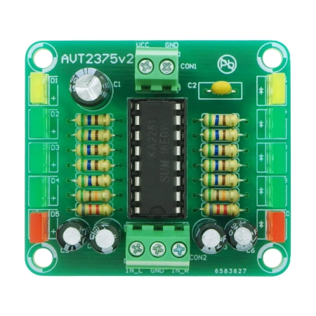Wskaźnik wysterowania stereo 2×5 LED do audio - zlutowany KIT AVT 2375