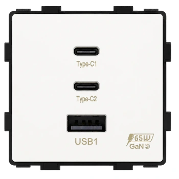 Ładowarka USB A + 2xC 65W GaN biała podtynkowa (moduł bez ramki) - TAWOIA Glass