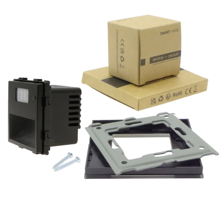 Lampka schodowa LED 230V 1.5W z czujką ruchu - szklana ramka - czarny - Tawoia Glass