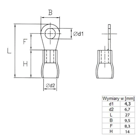 Końcówka oczkowa M4 izolowana , 4.3mm, 4-6mm, SGE