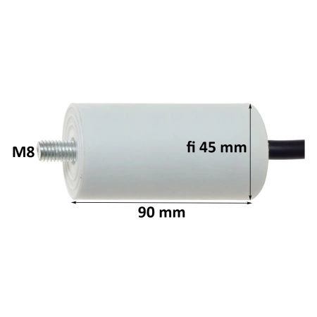 Kondensator rozruchowy do silnika 30uF 450VAC, przewody 15cm, 45x90mm