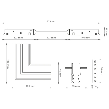 Łącznik kątowy do szyny magnetycznej zewnętrzny podtynkowy czarny M-LINE