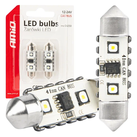 Żarówka samochodowa LED CANBUS Festoon C5W 41mm 12V / 24V AMIO-04250, 2szt