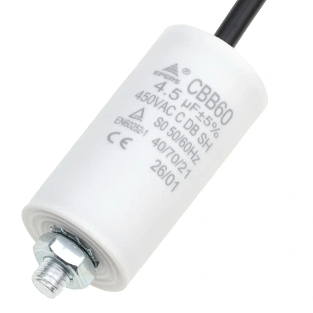 Kondensator rozruchowy do silnika 4,5µF 450VAC, CBB60, przewody 15 cm, Ø30 × 58 mm, EPERS