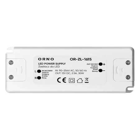Zasilacz do taśm LED 12 V DC, 30 W, 2,5 A, montaż natynkowy, ORNO 1615