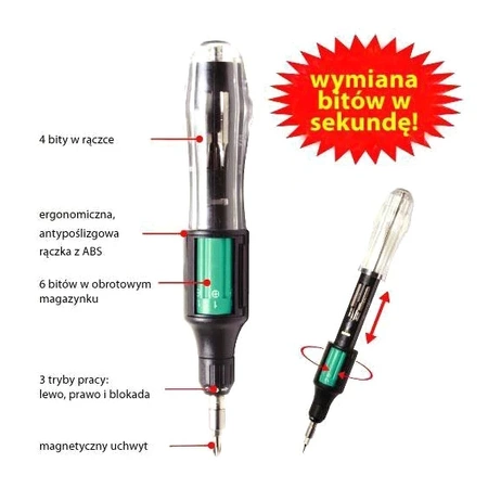 Wkrętak z magazynkiem bitów 10szt, Proskit SD-9810A