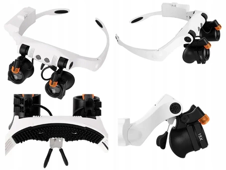 Lupa nagłowna, okulary zegarmistrzowskie, powiększenie 25x, 20 diod LED