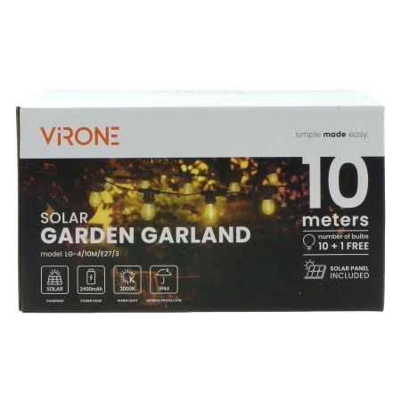 Solarna girlanda oświetleniowa 10m + 10 żarówek LED E27, 3000K Virone LG-4