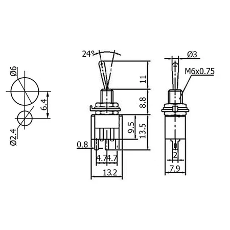 Przełącznik ON-ON SPDT 3P pojedynczy MTS-102