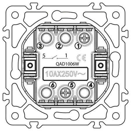 Włącznik pojedynczy, kwadratowy, biały, podtynkowy, moduł bez ramki, 10 A, QUAD