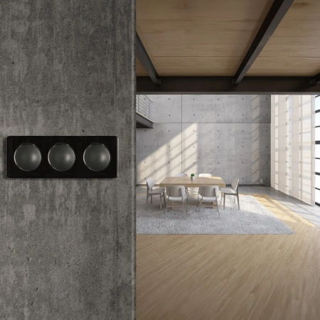 Ramka potrójna, szklana, czarna, OVAL Electromalt, OVA1003GB